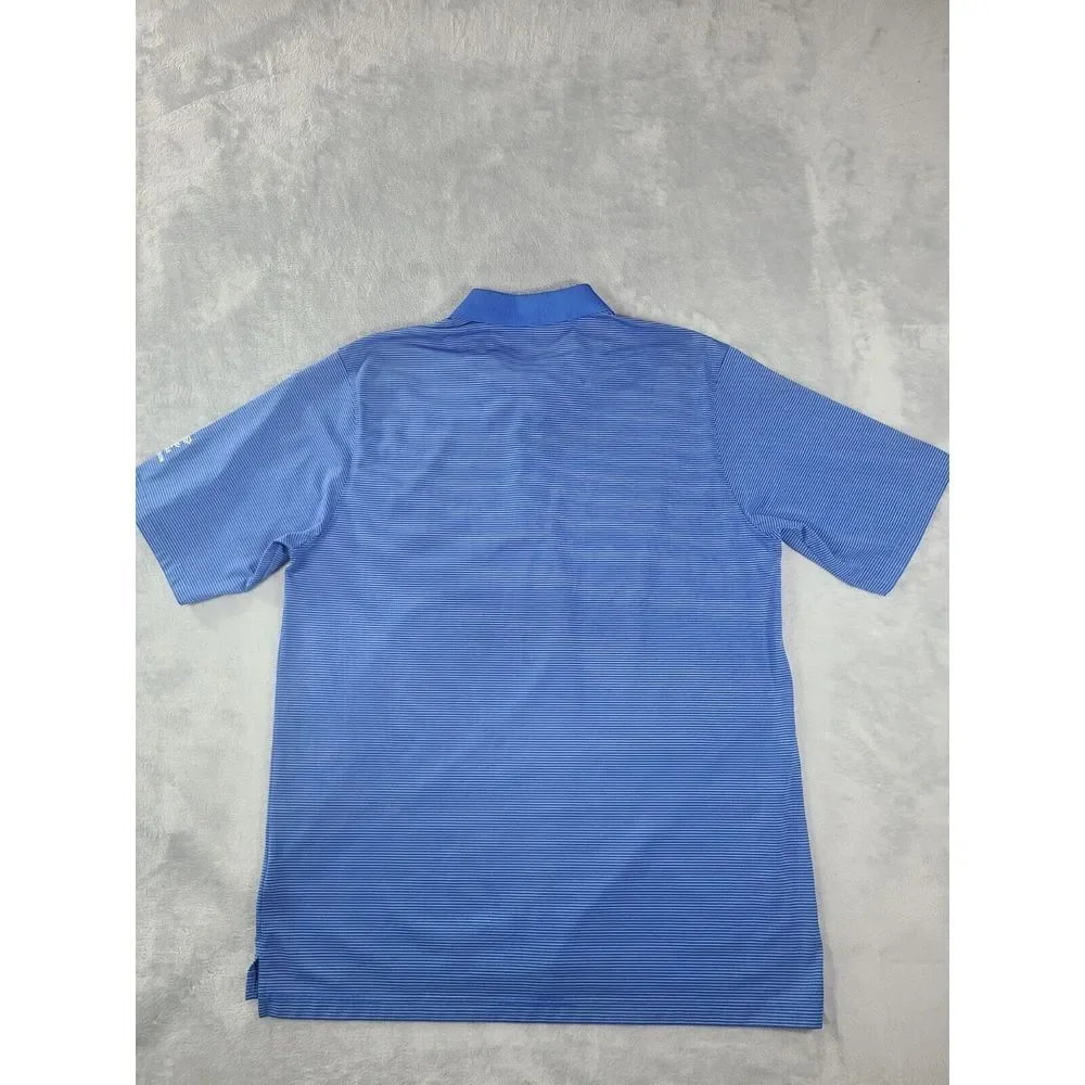 Donald Ross Shirt‎ Mens Large Blue Pin Stripe Polo Golf Performance Logo